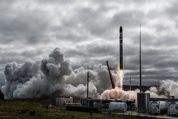 Rocket Lab Electron launch vehicle lifting off from the launch pad